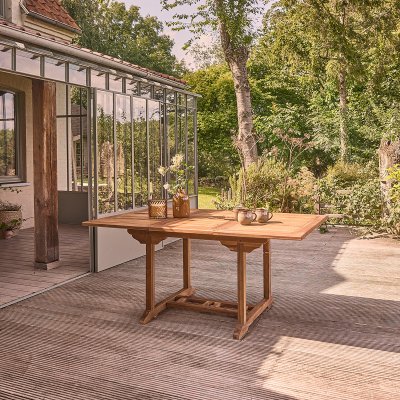 BERAH GETAH Table de jardin extensible rectangulaire teck huil&eacute; 6/8 places BALI