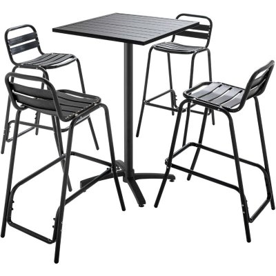 OVIALA Table de jardin mange-debout et 4 chaises en aluminium gris -  