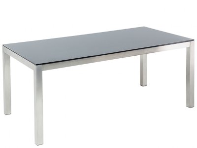 BELIANI Table De Jardin Noir Avec Plateau En Verre 180x90 Cm Grosseto