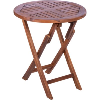 PRIMEMATIK Table De Jardin Pliante Ronde 66 Cm En Bois De Teck Certifi&eacute;