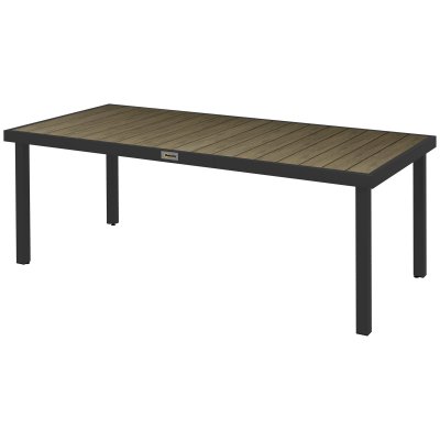 OUTSUNNY Table de jardin rectangulaire 8 personnes alu noir plateau aspect bois