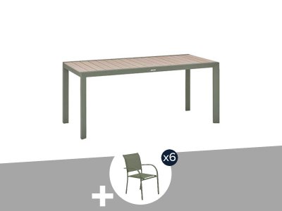 HESPERIDE Table de jardin rectangulaire alu evasion 6 places effet bois lin et laurier + 6