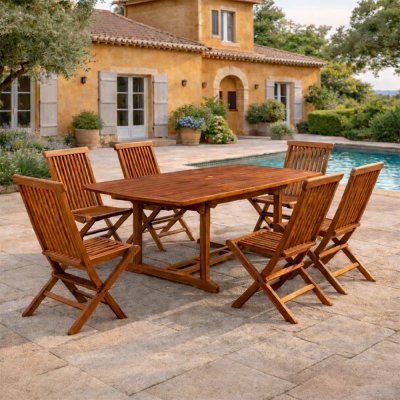 CONCEPT USINE Table de jardin rectangulaire et 6 chaises en teck huil&eacute;
