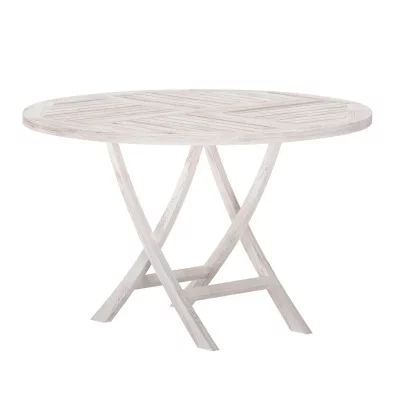 GENERIQUE Table de Jardin Ronde ""Kenya"" 120cm Naturel Blanchi