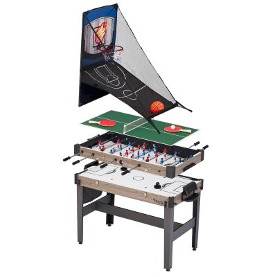 KANGUI Table de jeux 4 en 1   Babyfoot barres t&eacute;lescopiques, ping pong, hockey, basket