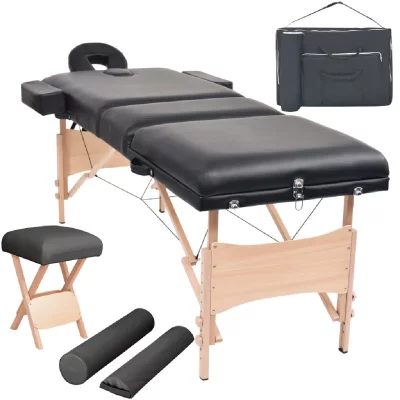 VIDAXL Table de massage pliable et tabouret 10 cm d'&eacute;paisseur noir