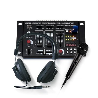 BM SONIC Table de mixage -  - BMS-21USB-BT - 4 voies - USB & Bluetooth - Casque et micro inclus