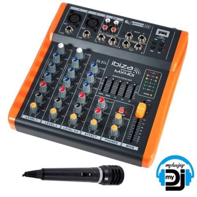 MY DEEJAY Table de mixage-console 4 canaux extra compacte usb - ibiza sound mx401 + micro dj koolstar mdj01