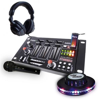 IBIZA Table de mixage -  sound - casque DJ - micro noir - jeu de lumi&egrave;re effet UFO