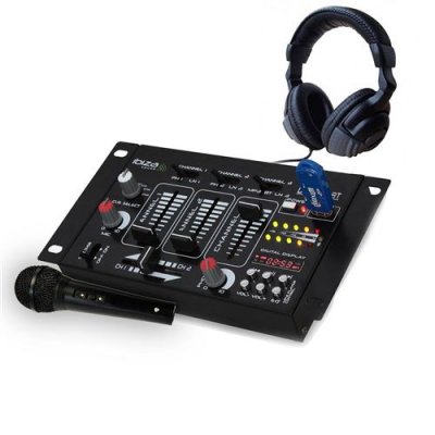 IBIZA Table de mixage -  sound DJ21BT - 4 voies 7 entr&eacute;es USB/Bluetooth - casque DJ - micro noir