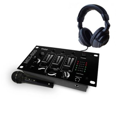 IBIZA SOUND Table de mixage - mix800 - 3 voies 5 entr&eacute;es - casque dj - micro noir