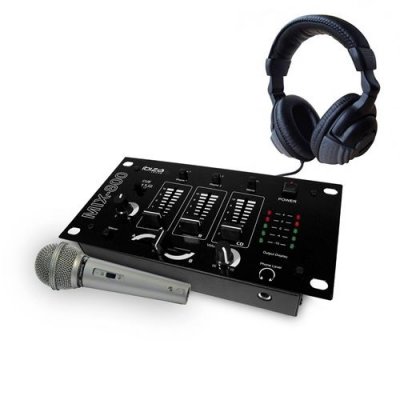 IBIZA Table de mixage Table de mixage - MIX800 - 3 voies 5 entr&eacute;es - casque DJ - micro silver