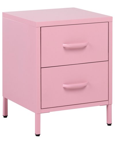 Table De Nuit &Agrave; 2 Tiroirs Malavi M&eacute;tal Rose