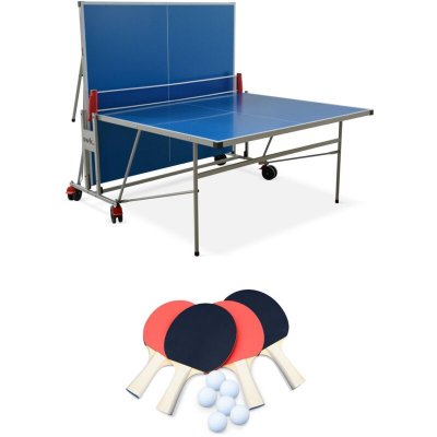 SWEEEK Table de ping pong outdoor bleue, avec 4 raquettes et 6 balles, pour