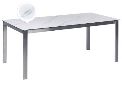BELIANI Table de salle &agrave; manger 6 personnes en verre de s&eacute;curit&eacute; argent&eacute;