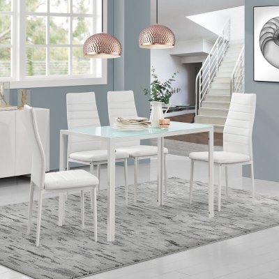 Table de Salle &agrave; Manger Enschede verre acier 105 x 60 x 75 cm Blanc [en.casa]