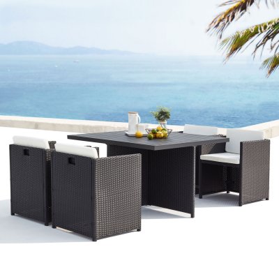 CONCEPT USINE Table et chaise 4 places encastrables alu r&eacute;sine noir/blanc