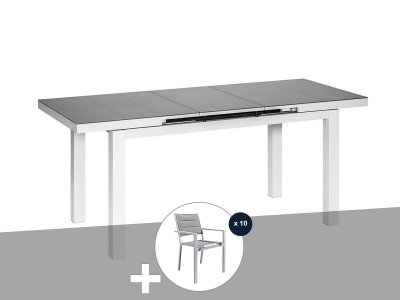 JARDILINE Table et chaise de jardin en aluminium gris perle Ibiza Perle avec 10 chaises -