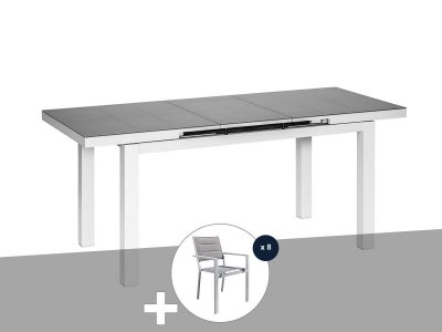 JARDILINE Table et chaise de jardin en aluminium gris perle Ibiza Perle avec 8 chaises -