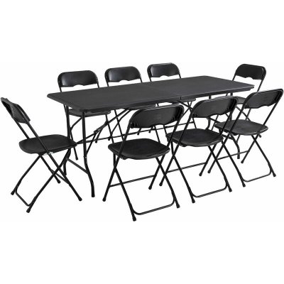 REKKEM Table et chaise pliante - Noir - Ensemble de jardin pliable - Noir