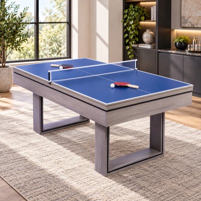 CONCEPT USINE Table multi-jeux 3 en 1 billard et ping pong en bois gris DENVER