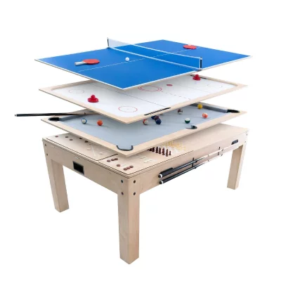 MONSTER SHOP Table Multi Jeux 7 en 1 Ch&ecirc;ne Billard Anglais Ping Pong Air Hockey &Eacute;checs