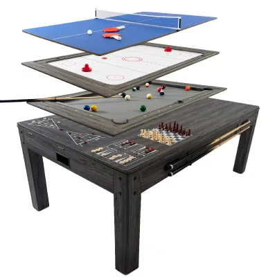 MONSTER SHOP Table Multi Jeux 7 en 1 Gris Billard Anglais Ping Pong Air Hockey &Eacute;checs