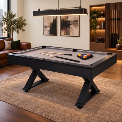 CONCEPT USINE Table multi-jeux en bois noir ping-pong et billard TEXAS