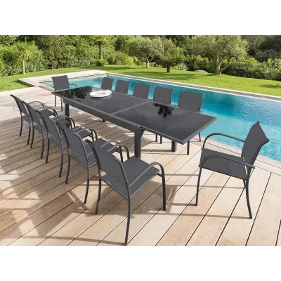 HESPERIDE Table Piazza extensible 10 personnes anthracite/graphite Hesp&eacute;ride