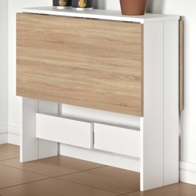 Table Pliante &agrave; Abattant Papillon, Ch&ecirc;ne Blanc, 73.4 x 103 x 76 cm