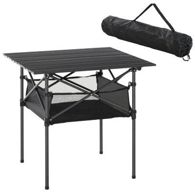 OUTSUNNY Table pliante de jardin filet rangement sac transport alu. m&eacute;tal &eacute;poxy noir