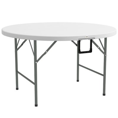 OUTSUNNY Table pliante table de camping pliable table de jardin &Oslash; 122 x 73H cm poign&eacute;e acier &eacute;poxy HDPE blanc 
