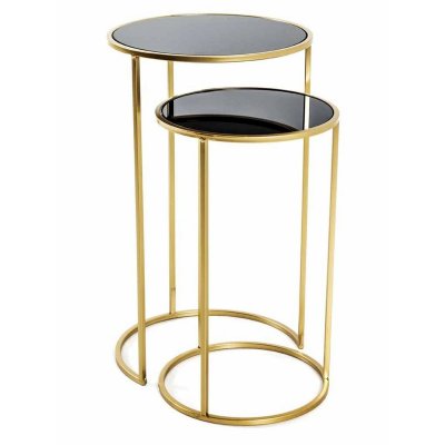 Tables d'appoint many en acier et verre tremp&eacute; lot de 2 - Noir/or