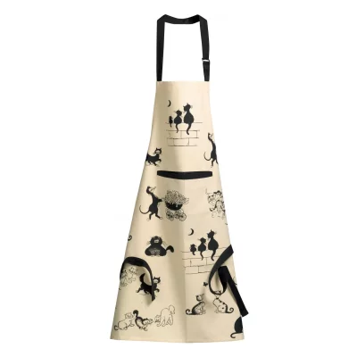 WINKLER Tablier de cuisine imprim&eacute; 3 chats en coton beige 72 x 85