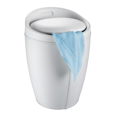 WENKO Tabouret/bac &agrave; linge salle de bain - Candy - Simili cuir Blanc 