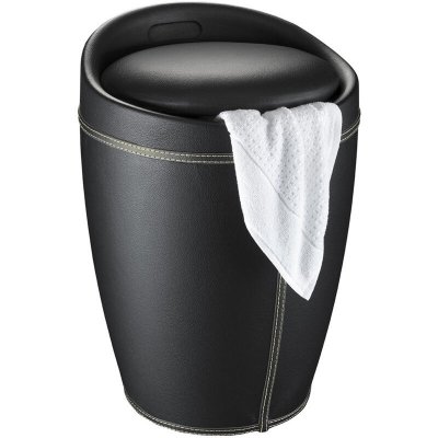 WENKO Tabouret/bac &agrave; linge salle de bain - Candy - Simili cuir Noir 