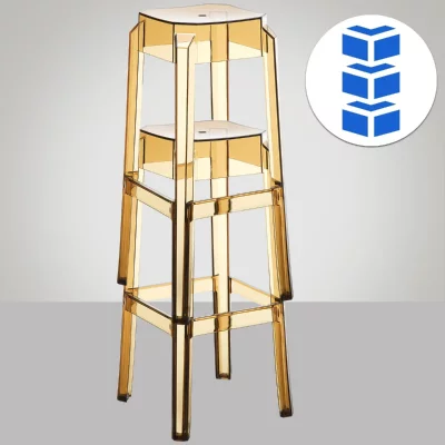 Tabouret carr&eacute; pour ext&eacute;rieur fabriqu&eacute; en polycarbonate finition ambre transparent Fox CLP
