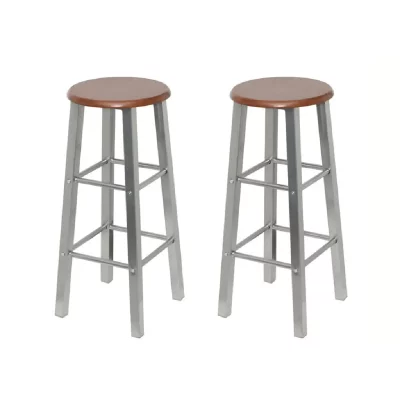 Tabouret de bar 2 pcs M&eacute;tal avec si&egrave;ge en mdf Vidaxl argent&eacute; et marron