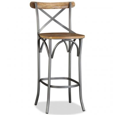 Tabouret de bar bois de manguier massif et acier dossier crois&eacute; - Bois