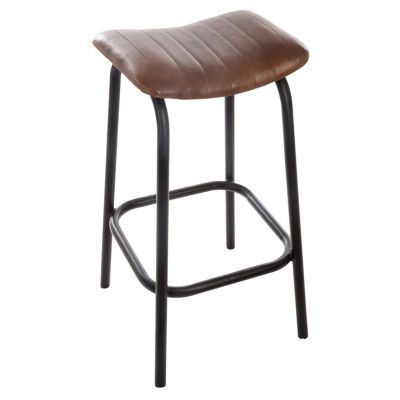 Tabouret de bar - Cuir - L 42 cm x l 40 cm x H 75 cm - Marron