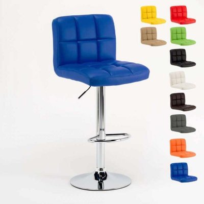 Tabouret de bar cuisine fixe pivotant r&eacute;glable dossier repose-pied Atlanta Couleur: Bleu