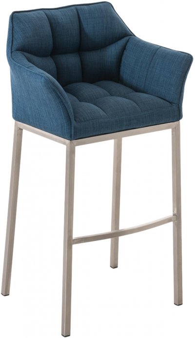 Tabouret de bar damaso en tissu avec 4 pieds , bleu/acier inoxydable