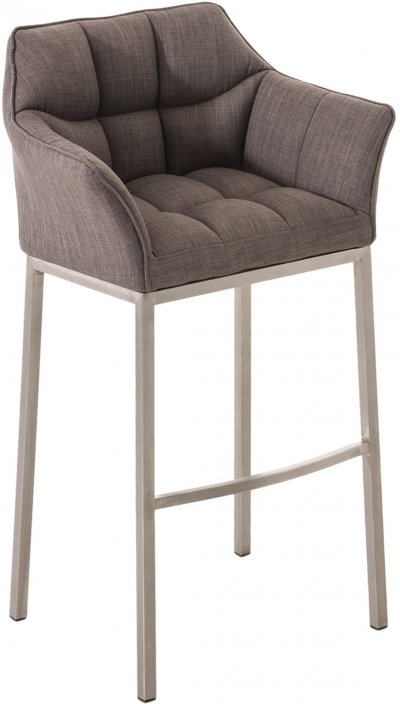 Tabouret de bar damaso en tissu avec 4 pieds , gris/acier inoxydable