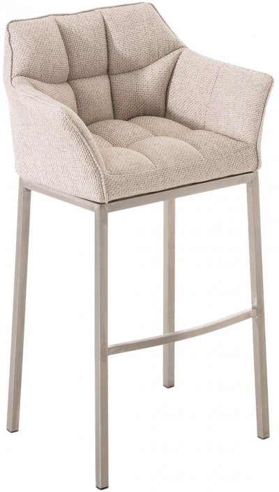 Tabouret de bar damaso en tissu avec 4 pieds , ivoire/acier inoxydable
