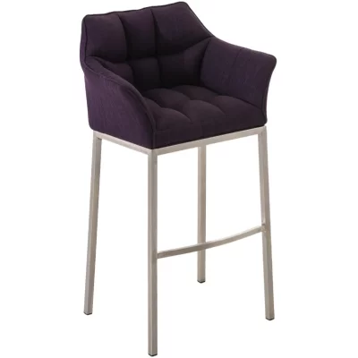 Tabouret de bar damaso en tissu avec 4 pieds , violet/acier inoxydable