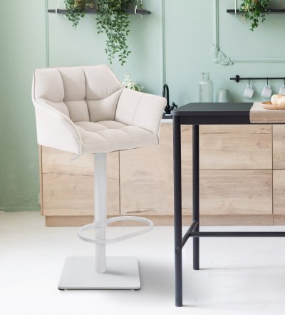 Tabouret de bar Damaso en Tissu blanc M&eacute;tal blanc mat