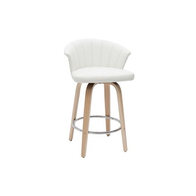 Tabouret de bar design pivotant blanc et bois clair H65cm ALBIN