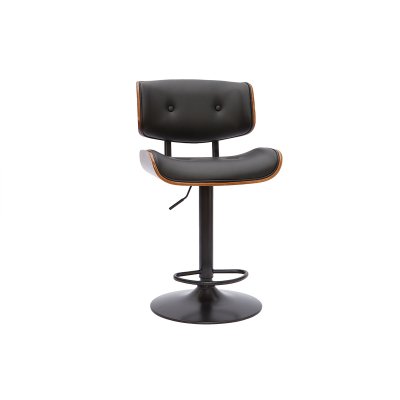 Tabouret de bar design r&eacute;glable noir et bois fonc&eacute; BASILE