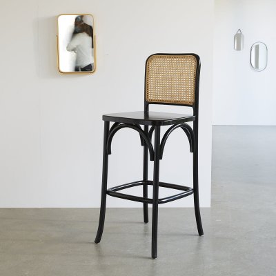 Tabouret de bar en acajou massif et cannage noir - Noir