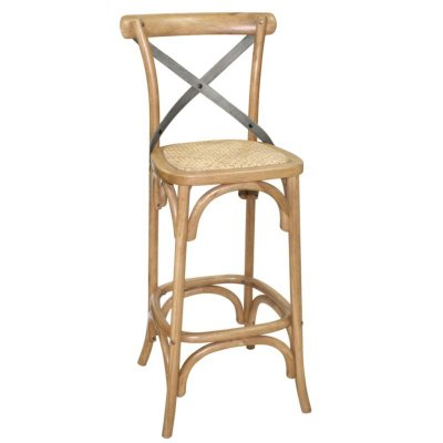 Tabouret de bar en bois avec dossier crois&eacute; m&eacute;tal - Bolero